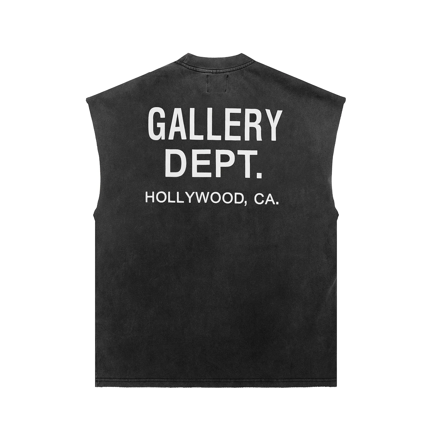 pt #G1001 P110 GALLERY DEPT. Old and frayed sleeveless waistcoat short sleeves. Basic black and white letter printing. Made of 280G double yarn pure cotton. The fabric is comfortable and stylish. After washing and distressing, the upper body becomes more fashionable and cool. The collar and hem are frayed. The design is full. The US version is too large. Color: washed black. Size S/M/L/XL
